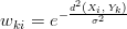  w_{ki} = e^{-\frac{ d^2\left(X_i,\;Y_k\right)}{\sigma^2}} 