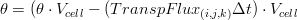 \theta=(\theta\cdot V_{cell}-(TranspFlux_{(i,j,k)}\Delta t)\cdot V_{cell}