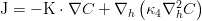 \mathrm{J} = -\mathrm{K}\cdot \nabla C + \nabla_{h}\left( \kappa_4 \nabla_{h}^2 C \right) 
